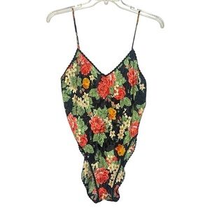 Vintage Myonne Floral Silky Lingerie Bodysuit Medium